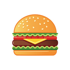 Stylized Fresh Hamburger Graphic: Beef Patty, Lettuce, Tomato, Cheese, Sesame Bun