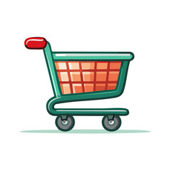 Colorful cartoon shopping cart illustration for retail marketing online shopping and consumer sales