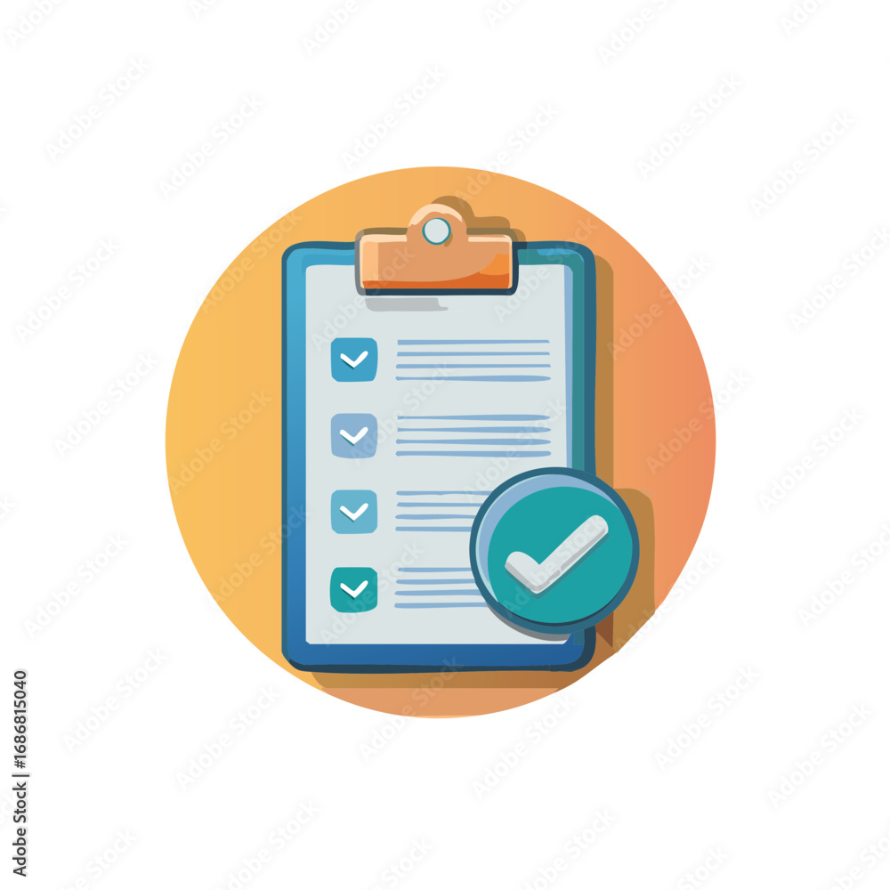 Poster clipboard with completed task list and check mark success icon