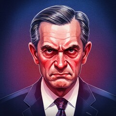 Serious Middle-Aged Man in Suit Digital Portrait