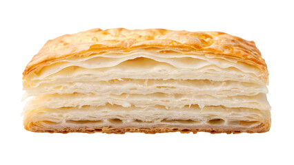 Flaky puff pastry with layers isolated on transparent background