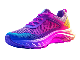 Top-Down Flat Lay of Bright Running Shoe with Colorful Accents, Isolated PNG 