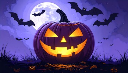Halloween pumpkin under a moonlit sky