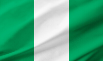 Nigeria flag background with waving fabric texture