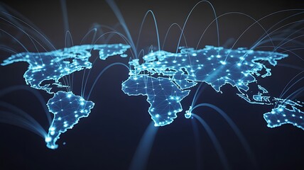 Global network connections glowing blue world map digital