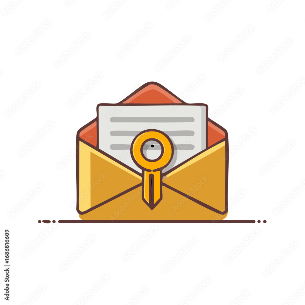 Poster secure email key icon open envelope letter document