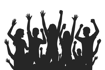 A silhouette of a happy young group of party people dancing together, cheering crowds dancing to music at a musical concert – vector
