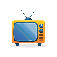 Retro television with antenna, display screen, volume dial, and channel selector in orange