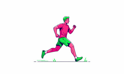Energetic male athlete running in profile, a stylized illustration with vibrant pink and green colors.