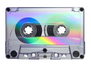  Retro Iridescent Cassette Tape in Angled 3D View, Isolated PNG