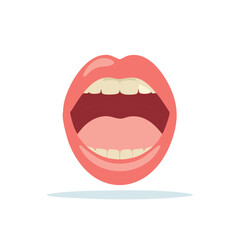 Wide open mouth showing teeth, tongue, lips, and oral cavity representing speech, singing, or screaming