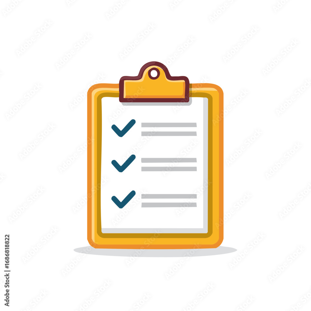 Poster vector illustration of a yellow clipboard with a document showing completed checklist and checkmarks