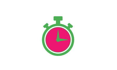 Green stopwatch icon with pink face and hands indicating time.