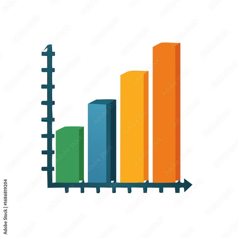 Poster colorful hand drawn bar graph increasing chart with axis and growing columns