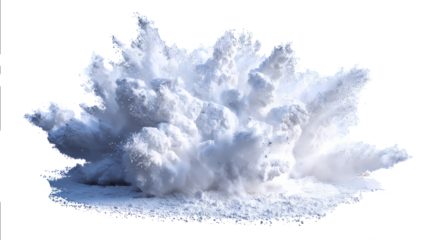 White Powder Explosion with Cloud of Dust and Smoke in Bright Studio Setting