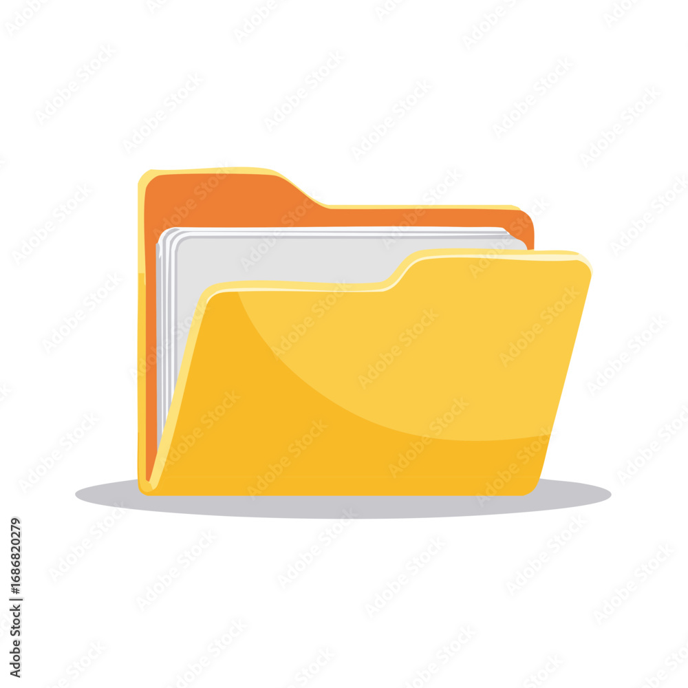 Poster modern yellow file folder containing important documents for office organization and data management