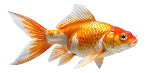 Orange and Gold Koi Fish Swimming Isolated on Transparent Background