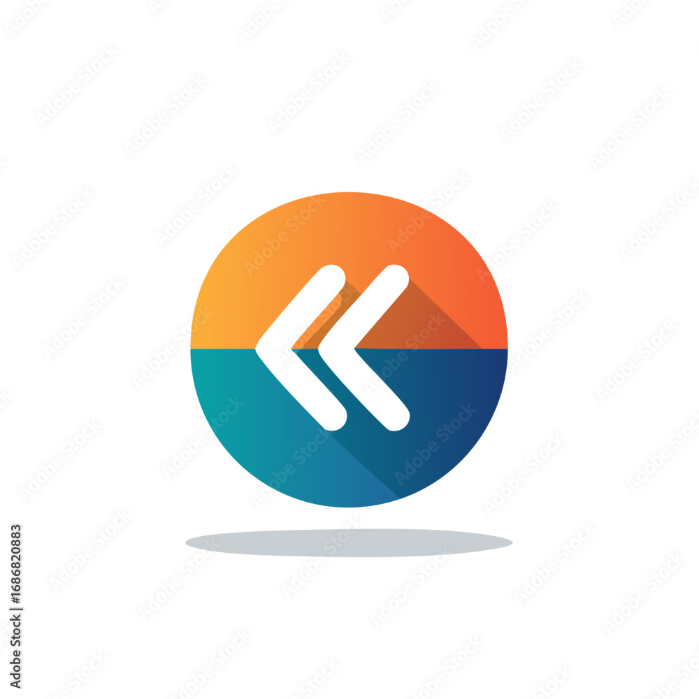 Poster modern gradient circle icon with double left arrow for rewind previous button interface