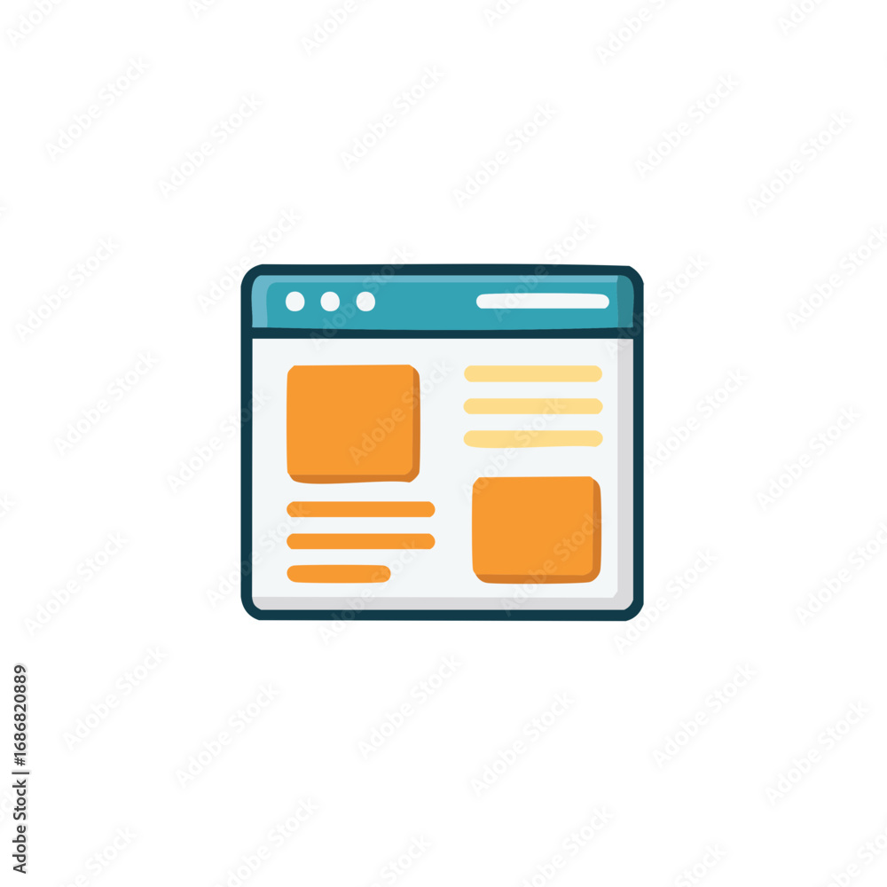 Poster browser window web page layout icon showing abstract content blocks and text lines for digital desig
