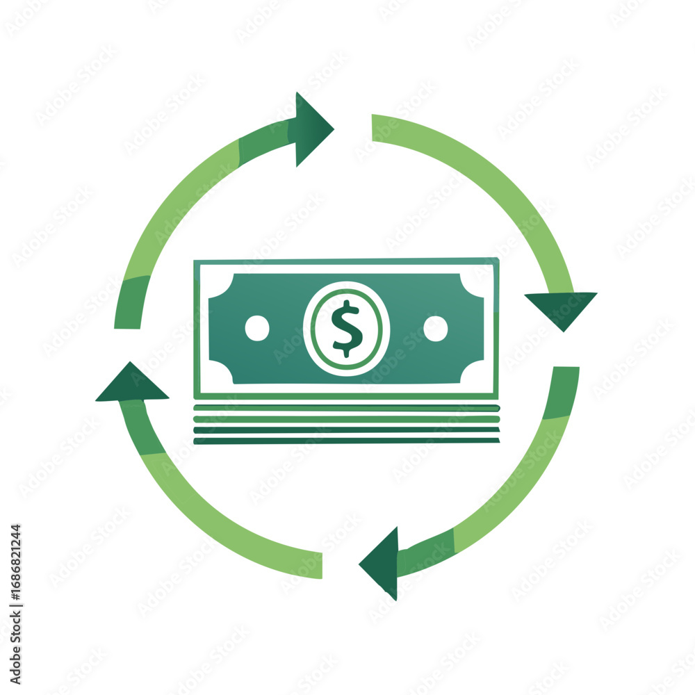 Poster money in a continuous cycle symbolized with arrows