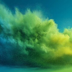 Obraz premium Abstract Green and Yellow Powder Explosion in Teal Water: Dynamic Color Burst Texture