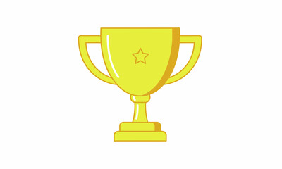 Shiny golden trophy cup with an engraved star. A simple cartoon vector illustration of a first-place prize award for victory.