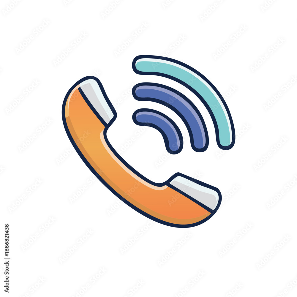 Poster modern phone icon signifying calling and communication with signals