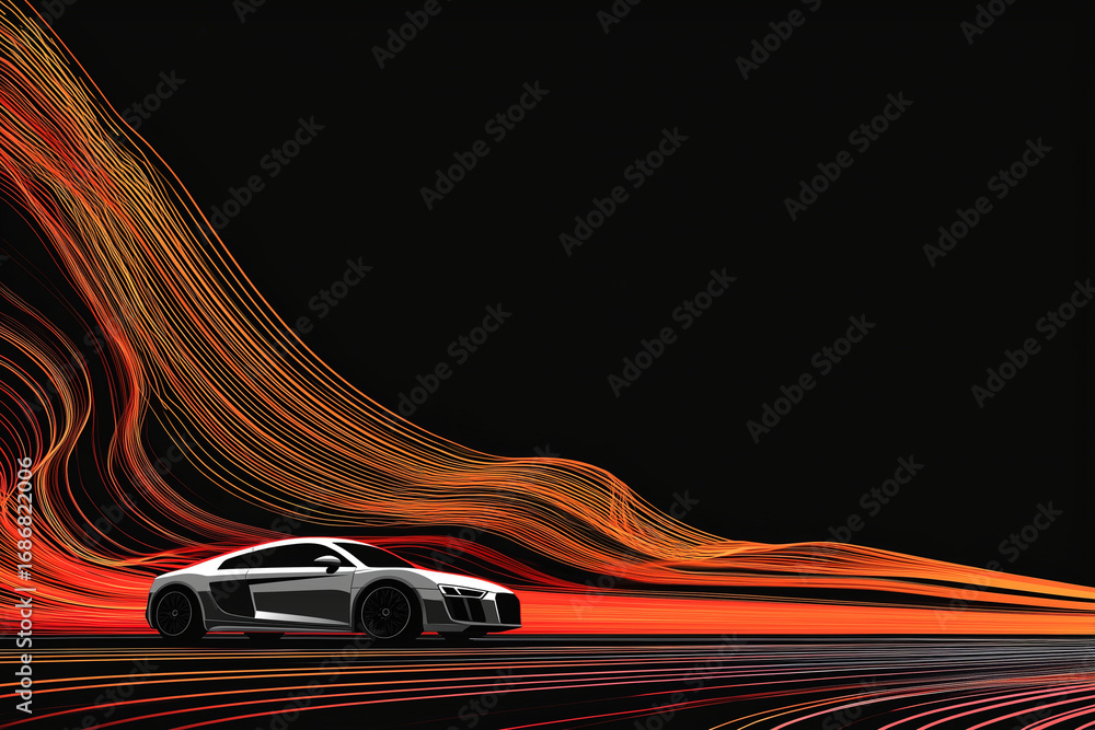 Poster dynamic car race background with swirling lines and vibrant colors creates energetic atmosphere. sle