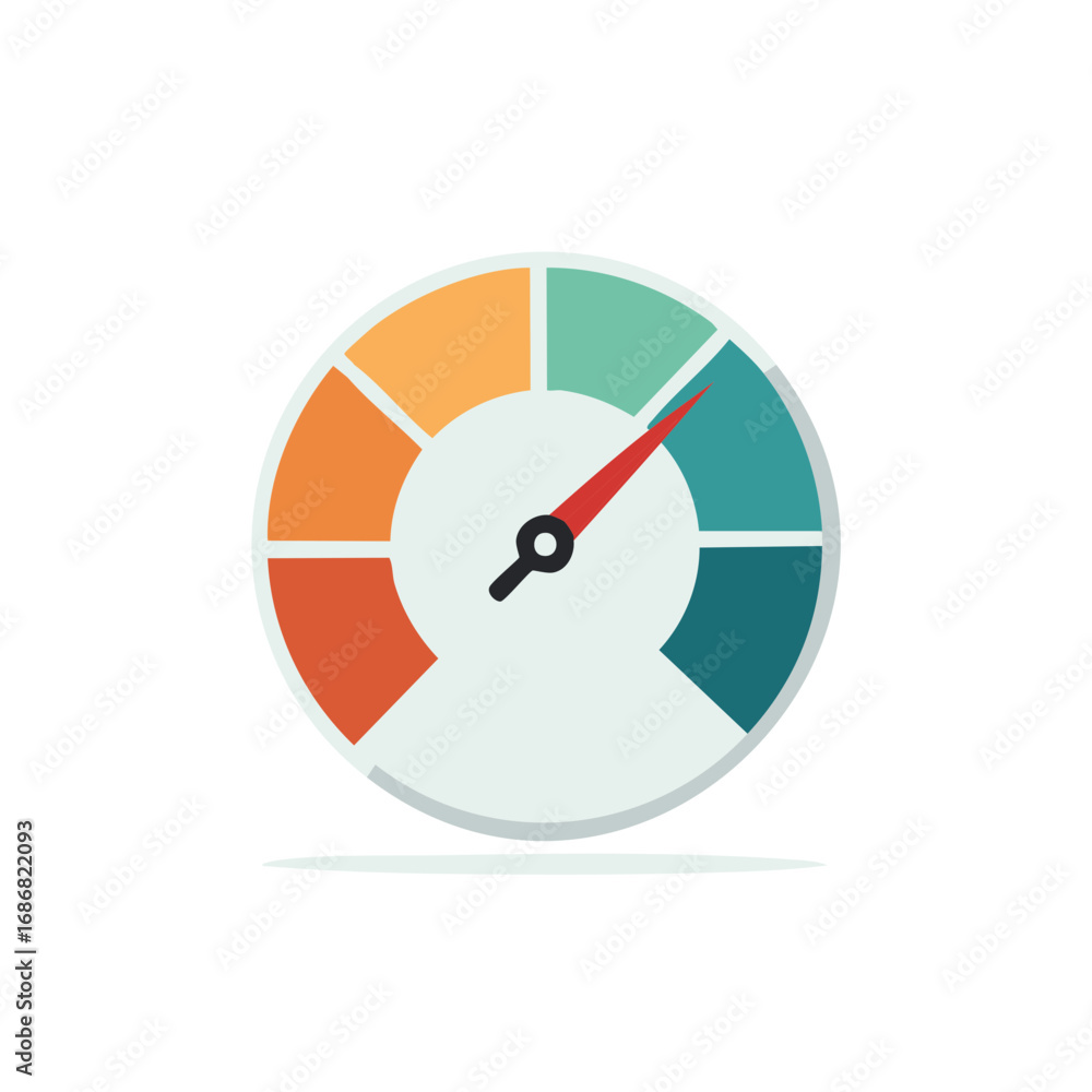 Poster round gauge with red pointer indicator, performance and level meter design