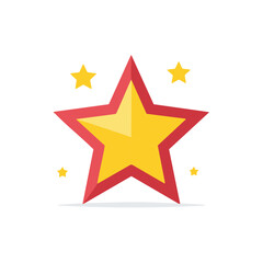 Obraz premium Shining yellow five pointed star with bold red outline and small glowing stars