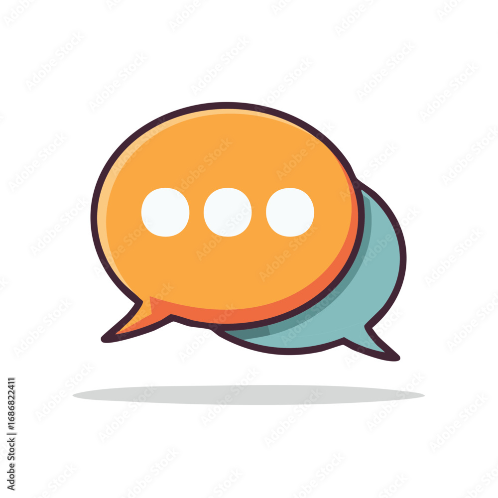 Poster two cartoon speech bubbles overlap symbolizing conversation communication messages or chats. modern 