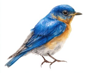 Bluebird Isolated. Hand Drawn Watercolor Illustration of Bluebird on White Background