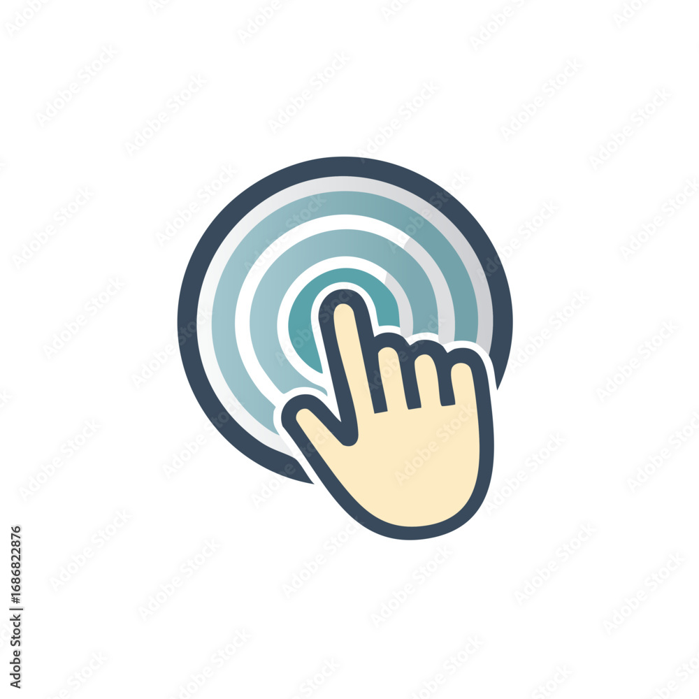 Poster digital pointer finger clicking on target circle icon representing selection or action