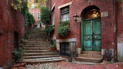 Fototapeta premium Boston Neighborhood: Historic Street in Beacon Hill, Massachusetts