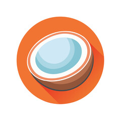 Obraz premium Tropical coconut fruit half vector icon with long shadow in modern flat design style