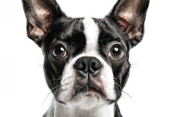 Boston Terrier White Background. Portrait of Cute Terrier Dog in Clean White Setting