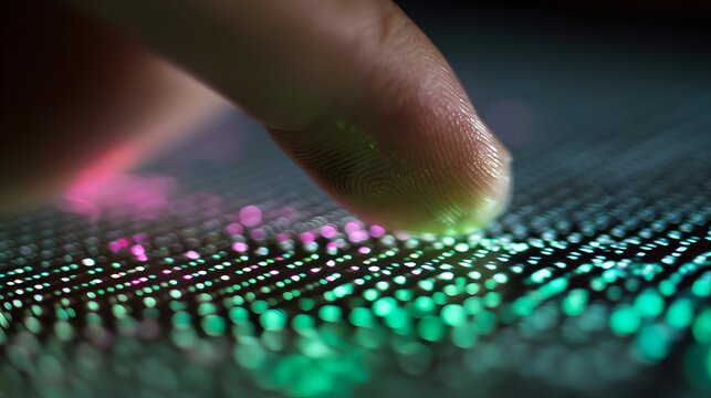 Close-up of a Finger Interacting with a Textured, Luminous Surface