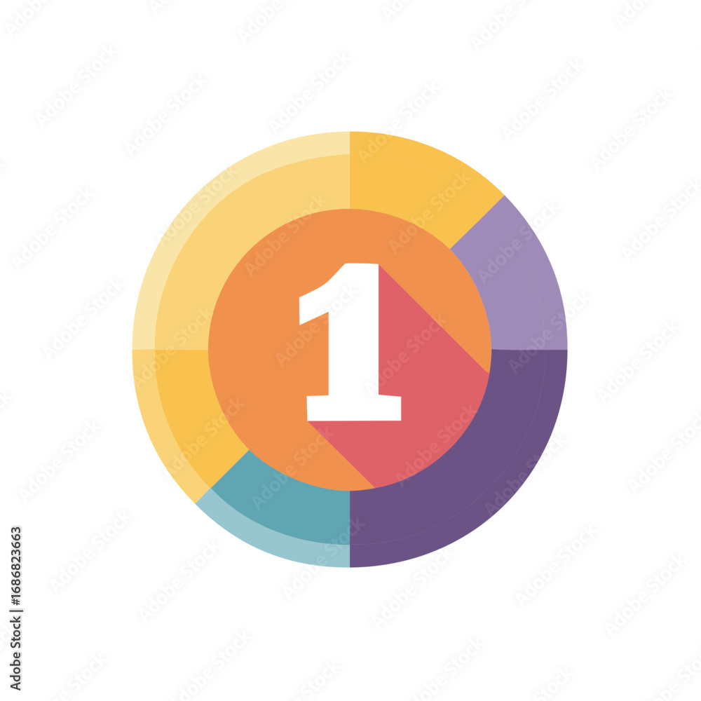 Poster colorful circular chart with number one for business and financial data presentation