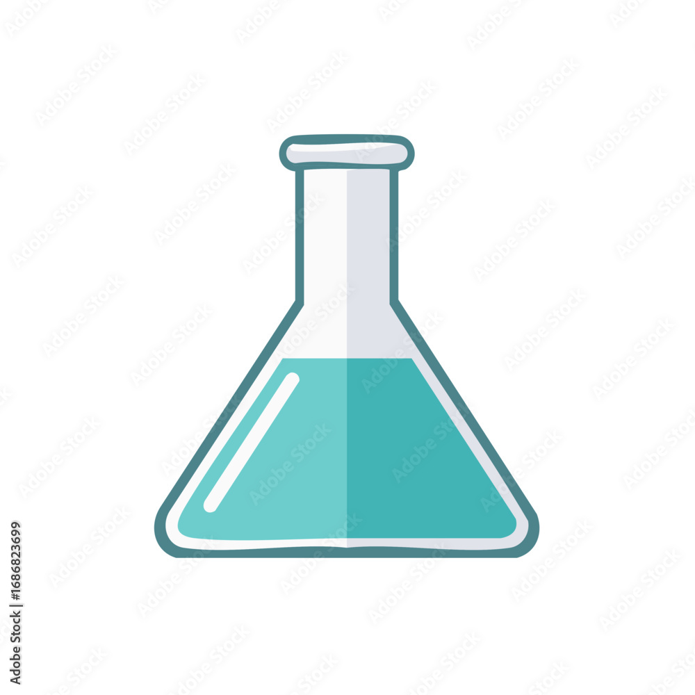 Poster erlenmeyer flask with turquoise liquid in a scientific lab setting