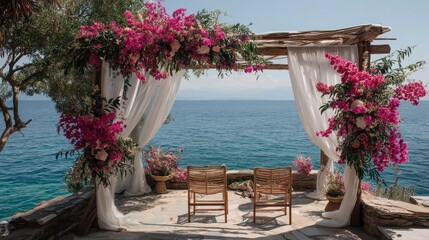Fototapeta premium Ocean Wedding Arch Bougainvillea Ceremony