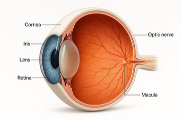 Human Eye Anatomy Illustration: Cornea, Iris, Lens, Retina, Optic Nerve, Macula [Illustration]