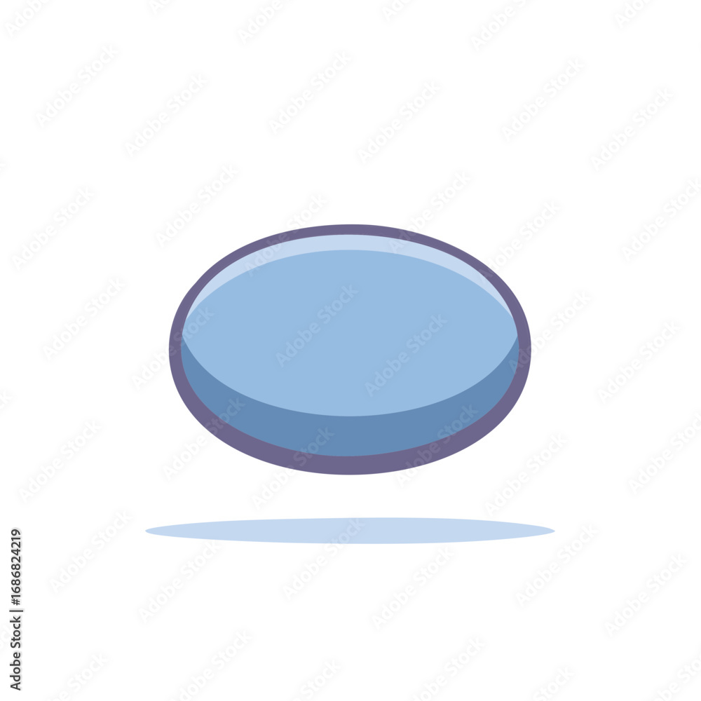 Poster glossy blue three-dimensional ellipse or pill floating with a soft shadow. vector ui element or icon