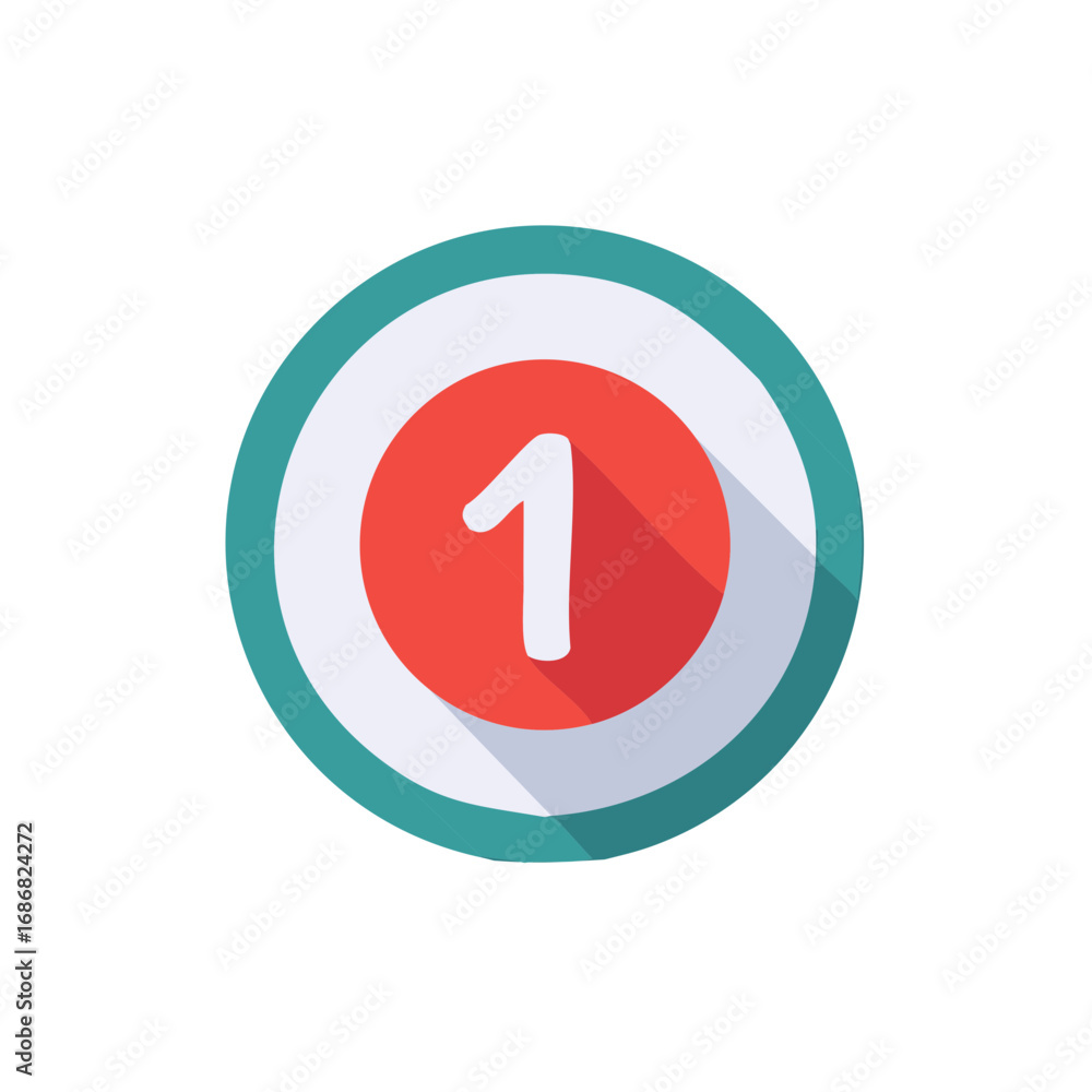Poster flat design circle with red number one and shadow