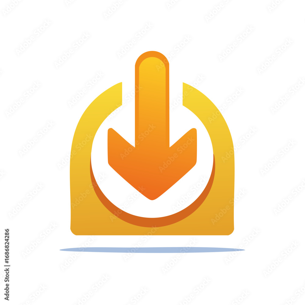 Poster orange download arrow icon inside a rounded square shape with a subtle shadow