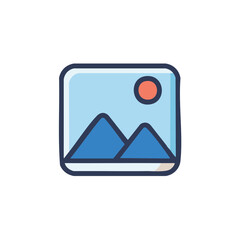 Mountain Range with Rising Sun Framed in a Bordered Icon Cartoon Illustration