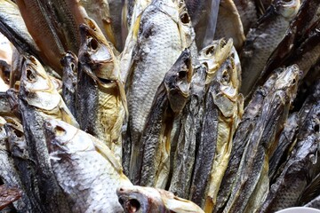 Dried fish for traditional Ukrainian and Eastern European cuisine — a popular snack with beer, food product illustration for culinary blogs, gastronomy magazines, markets, and food product advertising