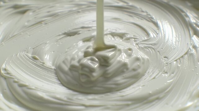 Pouring White Creamy Liquid Creates Abstract Patterns on Solid Surface Smooth Texture Smooth Fluid Motion for Cosmetics Advertising Creamy Loopable Backgrounds for Beauty 198 Characters
