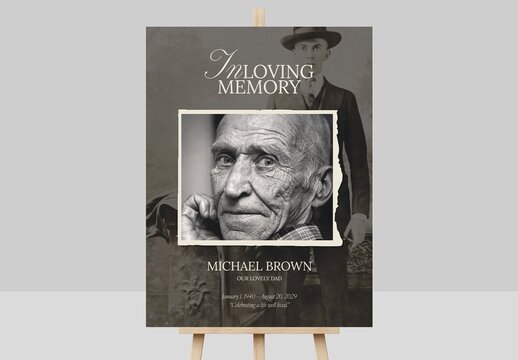 Funeral Welcome Sign Template in Rustic Vintage Style for Memorial Servies, Wakes & Funeral Announcements