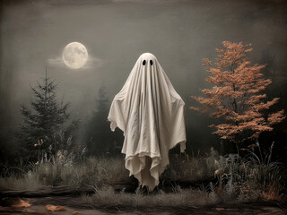 Halloween Flying Ghost & Full Moon Wall Art