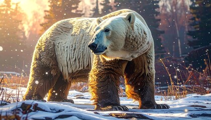 Majestic polar bear in winter wonderland